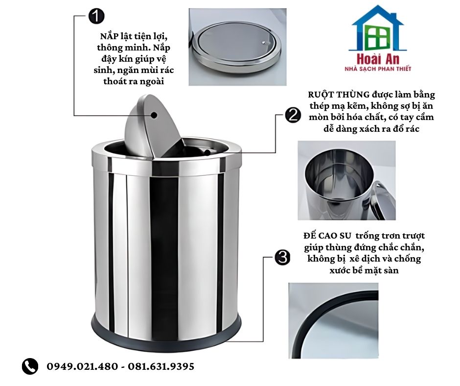 Thùng rác inox nắp lật Phan Thiết